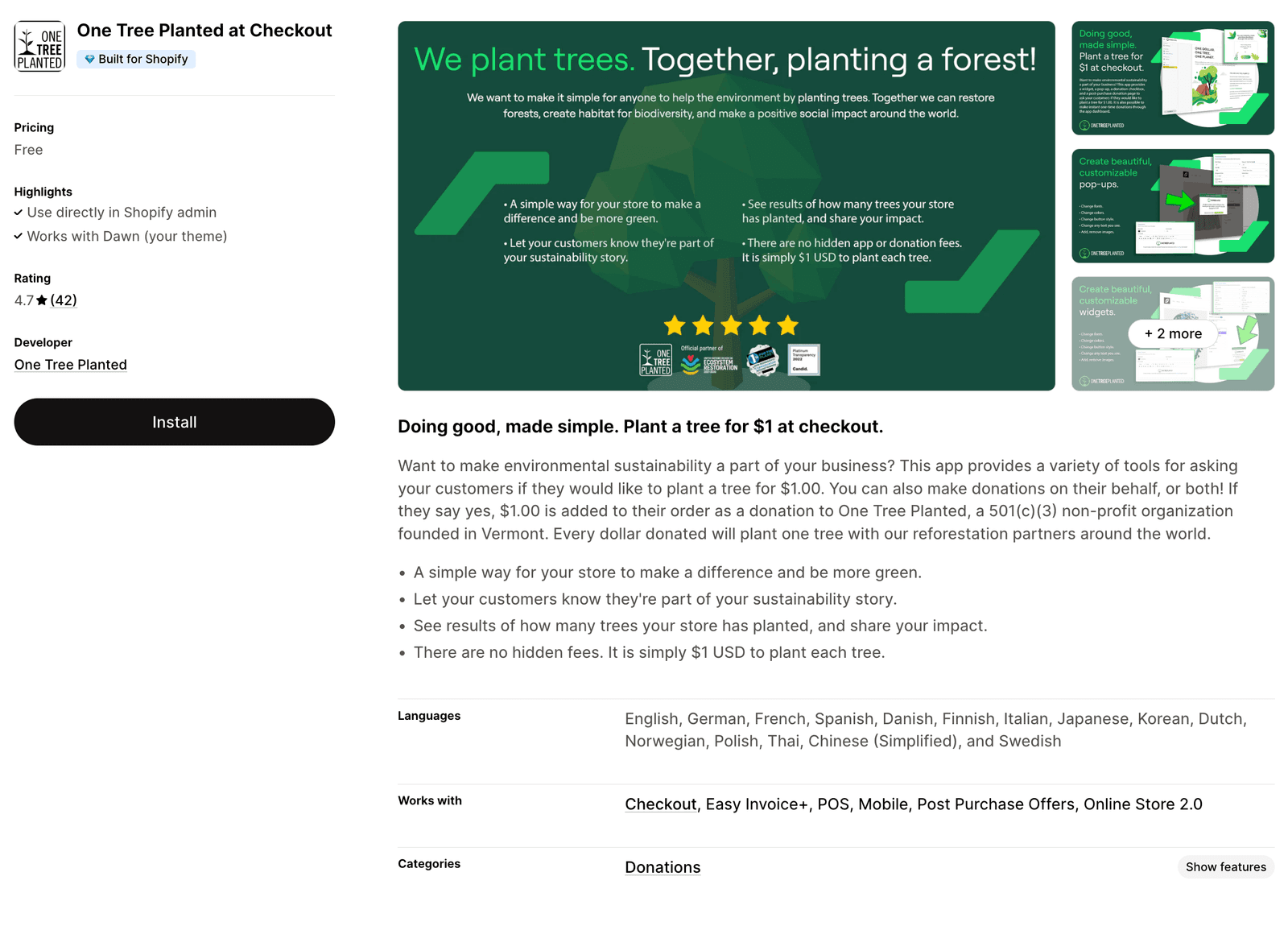 One Tree Planted at Checkout Shopify App