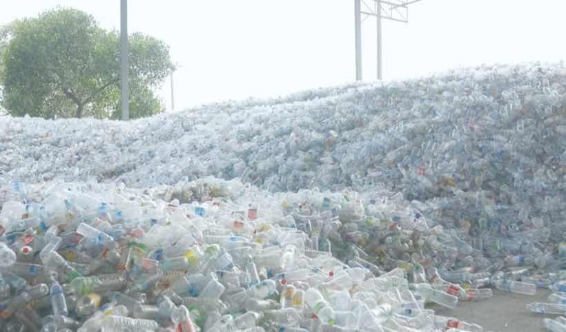 Collected plastic bottles at a sorting site